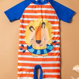 Baby Moo Half Sleeves Lion Printed Swimsuit  -  Orange-image-40