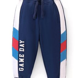 Babyhug Cotton Looper Full Length Text Printed Track Pants - Navy Blue-image-51