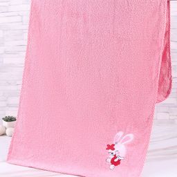 Babyhug Woven Terry Bath Towel With Bunny Embroidery L 100 x B 50 cm - Pink-image-38