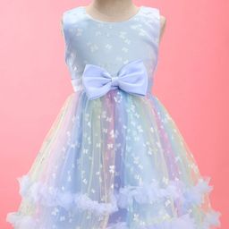 Mark & Mia Sleeveless Knee Length Partywear Frock With Bow & Butterfly Print - Blue-image-51