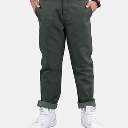 Kiddopanti Solid Cotton  Casual Pant - Military Green-image-74