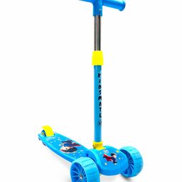 Kidsmate Cruiser Kick Scooter with Broad Wheels Without Lights, 3-Wheel Skating Scooter with 5-Level Adjustable Height and Easy Fold Design - Blue-image-2