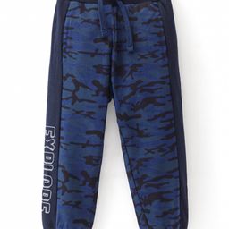 Babyhug French Terry Full Length Lounge Pant with Side Text & Camouflage  Print - Navy Blue-image-51