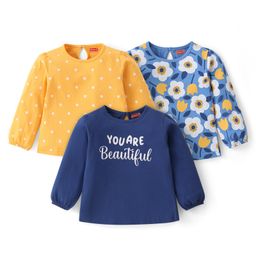 Babyhug Cotton Knit Full Sleeves Tops with Floral Print Pack of 3 - Blue Yellow & Navy Blue-image-52