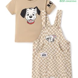 Babyoye Single Jersey Knit Dungaree & Half Sleeves T-Shirt With 101 Dalmatians Graphics & Badge Detailing - Tan-image-69