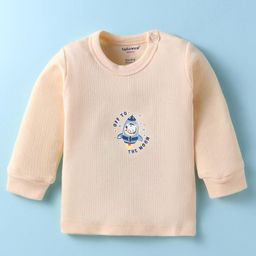 CUCUMBER Cotton Knit Full Sleeves Bear Printed Thermal Vest - Beige-image-92