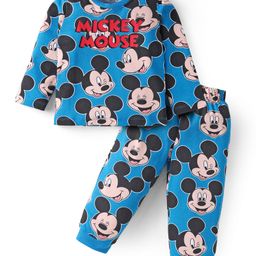 Babyhug Disney Single Jersey Knit Full Sleeves Night Suit With Mickey Mouse Print - Blue-picture-44