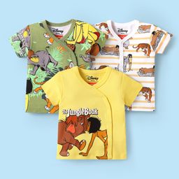 Babyhug Disney Interlock Knit Front Open Half Sleeves Jhablas With Mowgli & Friends Graphics Pack Of 3 - Yellow Olive Green & Cream-picture-15
