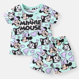 Babyhug Disney Single Jersey Knit Half Sleeves Short Night Suit with Minnie Mouse Graphics - Aqua Blue-image-128