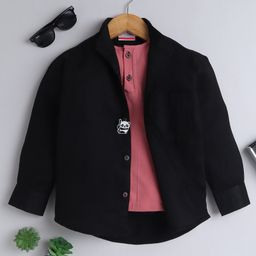 BAATCHEET Cotton Full Sleeves Panda Patch Detailed Shirt With Attached Tee - Black-image-71