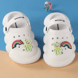 Cute Walk by Babyhug Back Strap Closure Clogs With Rainbow & Teddy Bear Applique - White-picture-22