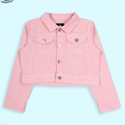 Kiddopanti Denim Woven Full Sleeves Solid Crop Jacket - Pink-image-88