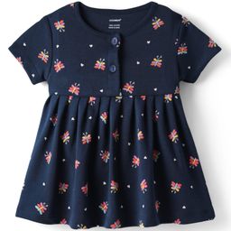 CUCUMBER Interlock Knit Half Sleeves Frock With Butterfly Print - Navy Blue-image-52