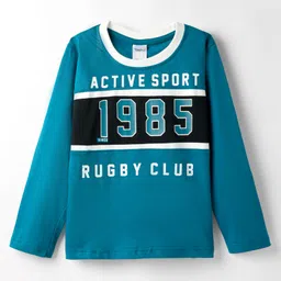 Taeko Single Jersey Knit Full Sleeves T-Shirt with Sport Theme Text Print - Teal Blue-picture-38