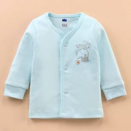 Simply Interlock Knit Full Sleeves Front Open Night Suit with Elephant Print - Light Blue image 2