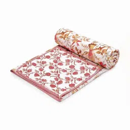 Comfowell White & Red Floral Printed AC Room Cotton 210 GSM Reversible Double Bed Dohar-image-53