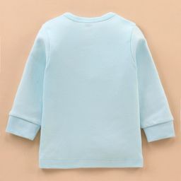 Simply Interlock Knit Full Sleeves Front Open Night Suit with Elephant Print - Light Blue image 3