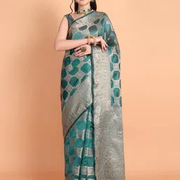 Areca Designer Ethnic Motifs Zari Organza Banarasi Saree-image-25