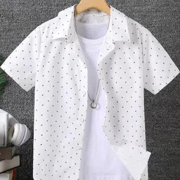 Boy's Polka-Dot Print Regular Fit Shirt with Spread Collar-image-32