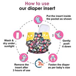 VParents Jumbo Print Reusable And Adjustable Cloth Diaper With  5 Layers Washable  Ultra Absorbent Insert Pack of 2 - Multicolor image 5