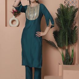 Roly Poly Women Embroidered Regular Sequinned Kurti with Trousers & With Dupatta-image-46