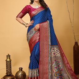 HERE&NOW Kalamkari Zari Silk Cotton Banarasi Saree-image-49