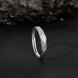 GIVA Men 925 Silver Rhodium-Plated Cubic Zirconia Studded Rough Edge Finger Ring-image-63