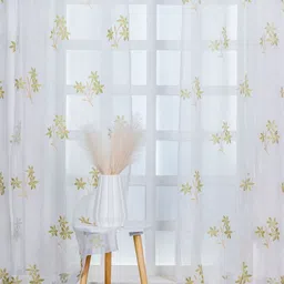 Parda Online White & Green Floral Printed Sheer Window Curtain-16