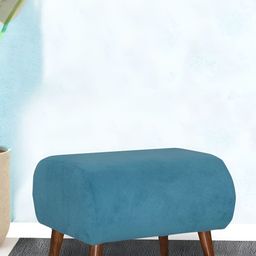 GLOBALLY INDIAN Blue & Brown Wooden Cylindrical Puff Ottoman-image-98
