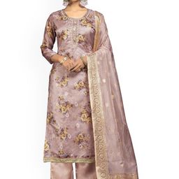 HERE&NOWWomen Embellished Organza Unstitched Dress Material-image-15