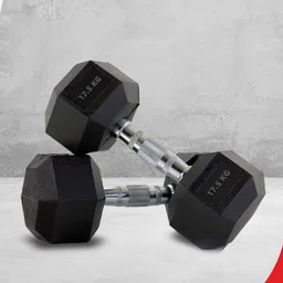 PowerMax Fitness Set Of 2 Hexagon Fixed Weight Dumbbell - 17.5 kg Each-17