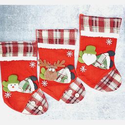 Little Surprise Box LLP Red Set Of 3 Checks Stockings Christmas Tree Decor-image-15