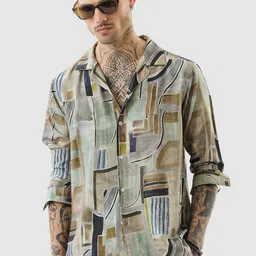 Snitch Men Abstract Printed Cuban Collar Casual Shirt-image-93