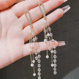 Celestique Korean Gold-Plated Pearls Beaded Contemporary Drop Earrings-image-59