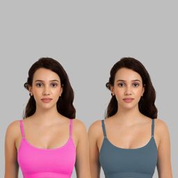 Women Cotton Pink,Dark Green Non Padded Non-Wired Lingerie Bra Sport wear Gym Crop Tank Top-image-45