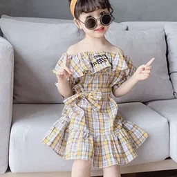 StyleCast x Revolte Girls Checked Off-Shoulder Fit and Flare Dress-64