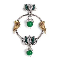 Priyaasi Silver Plated Artificial Stones and Beads Studded Peacock Shaped Drop Earrings image 5