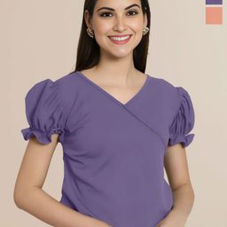 Mast & Harbour Women Pack Of 2 V-Neck Puff Sleeves Peplum Top-image-99