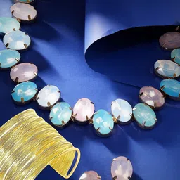 ORANGENYSHA Gold-Plated Crystals Studded Necklace And Earrings-picture-43
