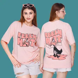 White Moon Women Typography Printed Round Neck Oversized T-shirt-image-20