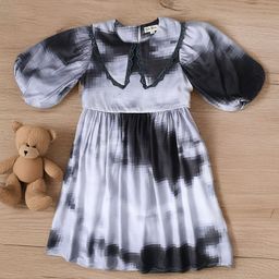 Bella Moda Abstract Printed Peter Pan Collar Puff Sleeves Cotton Fit and Flare Dress-image-66