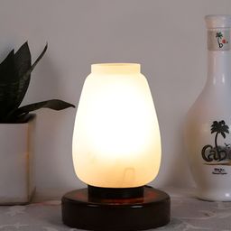 Aura White Abstract Shaped Glass Table Lamp With Wooden Base-picture-7
