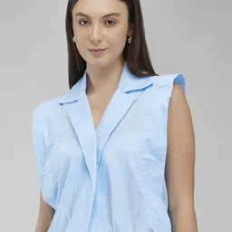 IZEL Women Cotton Lapel Collar Wrap Crop Top-image-88