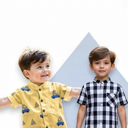 KIDGARB Multi Polycotton Cutaway Collar Printed Shirts-picture-18