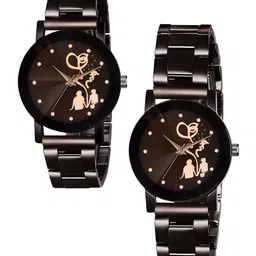 CSAMON Unisex Pack of 2 Printed Dial & Embellished Strap Analogue Watch metal bethu Couple-29