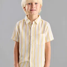 max Striped Spread Collar Short Sleeves Cotton Shirt-32