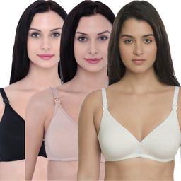 Inner Sense Solid Organic Antimicrobial Nursing Bra Pack of 3 - Black Beige & White-image-32