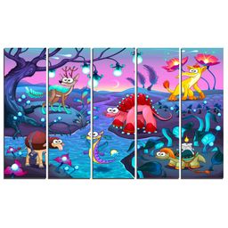 Wens Fantasy World Velvet Laminated Wall Art With 5 Panels - Multicolor-image-88