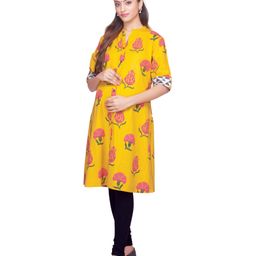 Kriti Half Sleeves Maternity Kurta Floral Print - Yellow-image-90