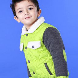 Babyoye Cotton Blend Quilted Polyfill Full Sleeves Padded Jacket - Green Grey-image-12